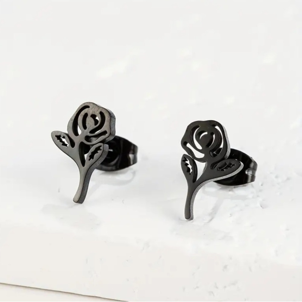BOGO! Dainty Rose stud earrings Stainless Steel Color Black - NEW Boutique